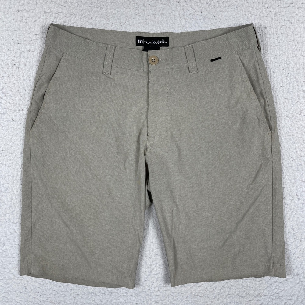 Travis Mathew Golf Shorts Mens 32 Beige Stretch Performance Flat Front Casual